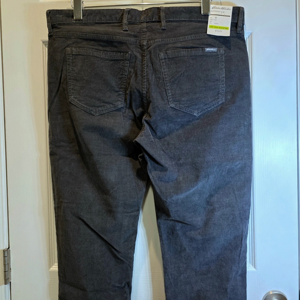 Eddie Bauer Corduroy Pants Boyfriend Slim Tapered Sz 16 Dark Gray Cotton Jeans - Picture 4 of 15